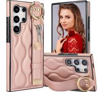 Ysnzaq Funda para Samsung Galaxy S24 Ultra (Not S24) 6.8" con Correa de Muñeca,PU Cuero Carcasa Case con Soporte Plegable Stylish Antigolpes Funda para Samsung Galaxy S24 Ultra.WD Rose Gold