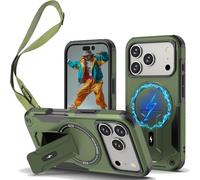 Ysnzaq Magnético Funda para Apple iPhone 17 Pro con Cuerda, Militar Antigolpes Cámara Protectora Carcasa con Cordón Soporte Funda para iPhone 17 Pro.DG Green