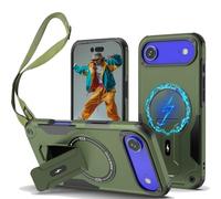Ysnzaq Magnético Funda para Apple iPhone Air con Cuerda, Militar Antigolpes Cámara Protectora Carcasa con Cordón Soporte Funda para iPhone Air.DG Green