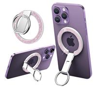Ysnzaq Soporte Magnético para Anillo de Teléfono para MagSafe, Bling Sparkle Glitter Giratorio de 360° Soporte Metal para Anillo de Agarre para Teléfono para iPhone, Samsung.PQ Pink