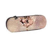 YsoLda Estuche para lápices, Estuche para bolígrafos, Estuche portátil de Cuero para la Oficina de la Escuela, Lentejuelas de Cobre Dorado con Flores Rosas Brillantes