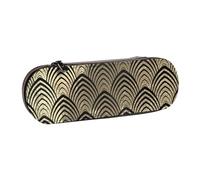 YsoLda Estuche para lápices, Estuche para bolígrafos, Estuche portátil de Cuero para la Oficina de la Escuela, Art Deco Black Champaigne Gold Scales Seashells