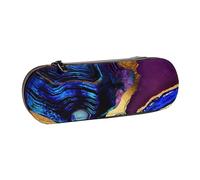 YsoLda Estuche para lápices, Estuche para bolígrafos, Estuche portátil de Cuero para la Oficina de la Escuela, ágata Abstracta púrpura, Azul, Dorado