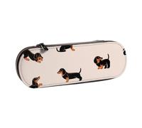 YsoLda Estuche para lápices, Estuche para bolígrafos, Estuche portátil de Cuero para Oficina Escolar, patrón de Perro Salchicha Feliz de Dibujos Animados