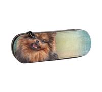 YsoLda Estuche para lápices, Estuche para bolígrafos, Estuche portátil de Cuero para Oficina Escolar, Retrato de Pomerania alemán de Perro de Dibujo