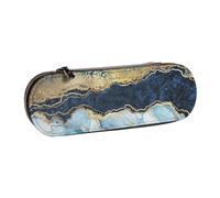YsoLda Estuche para lápices, Estuche para bolígrafos, Estuche portátil para lápices, Estuche de Cuero para la Oficina de la Escuela, Pintura Abstracta, Brillo Dorado, mármol Azul