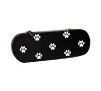YsoLda Estuche para lápices, Estuche para bolígrafos, Estuche portátil para lápices, Estuche de Cuero para la Oficina de la Escuela, Huellas de Perro Blanco sobre Fondo Negro