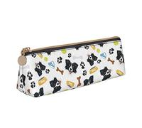 YsoLda Estuche para lápices, Estuche para bolígrafos Triangular con diseño de Perro Border Collie, Estuche portátil para lápices, Estuche de Cuero para la Escuela y la Oficina