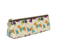 YsoLda Estuche para lápices, Estuche para bolígrafos Triangular con diseño de Perro Salchicha, Estuche portátil de Cuero para la Escuela y la Oficina