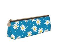 YsoLda Estuche para lápices, Estuche para lápices con diseño de triángulo Azul y Flores de Margarita, Estuche portátil para lápices, Estuche de Cuero para la Escuela y la Oficina
