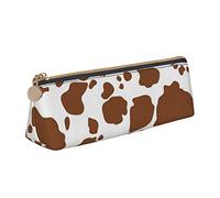 YsoLda Estuche para lápices, Estuche para lápices con Forma de triángulo Animal con Estampado de Vaca marrón, Estuche portátil para lápices, Estuche de Cuero para la Escuela y la Oficina