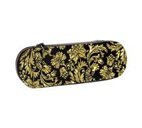 YsoLda Estuche para lápices, Estuche para lápices, Estuche portátil de Cuero para la Oficina de la Escuela, damascos Florales Vintage en Negro y Dorado Brillante