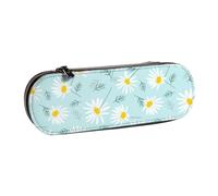 YsoLda Estuche para lápices, Estuche para lápices, Estuche portátil de Cuero para la Oficina de la Escuela, Margarita Floral Delicada Azul y Blanca