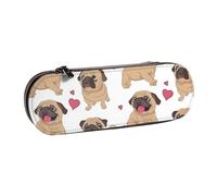 YsoLda Estuche para lápices, Estuche para lápices, Estuche portátil de Cuero para la Oficina de la Escuela, Divertidos Cachorros de Pugs de Dibujos Animados