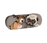 YsoLda Estuche para lápices, Estuche para lápices, Estuche portátil de Cuero para la Oficina de la Escuela, Chihuahua Bulldog Lindo Pug Perro Mascota Animal Amigos Cachorro Beige