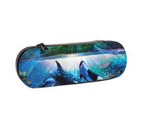 YsoLda Estuche para lápices, Estuche para lápices, Estuche portátil de Cuero para Oficina Escolar, Orcas armoniosas