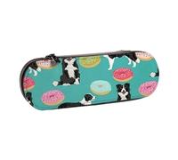 YsoLda Estuche para lápices, Estuche para lápices portátil, Estuche de Cuero para la Oficina de la Escuela, Border Collie Dogs Donut Cute Donuts