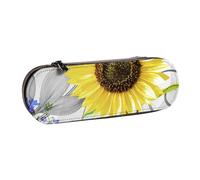 YsoLda Estuche para lápices, Estuche para lápices portátil, Estuche de Cuero para la Oficina de la Escuela, Acuarela, Girasoles Amarillos, Flores Azules