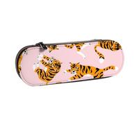 YsoLda Estuche para lápices, Estuche para lápices portátil, Estuche de Cuero para la Oficina de la Escuela, Animales de Circo Lindos Tigres sobre Fondo Rosa