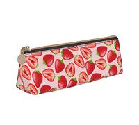 YsoLda Estuche para lápices, Estuche para lápices Triangular con Estampado de Fresa Rosa, Estuche portátil para lápices, Estuche de Cuero para la Escuela y la Oficina