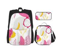 YsoLda Juego de Mochila, Mochila Escolar, Mochila, Juego de 3 Piezas con Bolsa de Almuerzo, Estuche para lápices,Frutas y Hojas