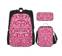 YsoLda Juego de Mochila, Mochila Escolar, Mochila, Juego de 3 Piezas con Bolsa de Almuerzo, Estuche para lápices,Damasco Floral Art Nouveau, Rosa Fucsia Intenso