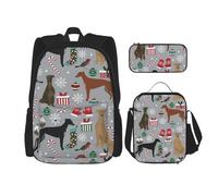 YsoLda Juego de Mochila, Mochila Escolar, Mochila, Juego de 3 Piezas con Bolsa de Almuerzo, Estuche para lápices,Perros Galgos Perro De Navidad Lindo Perro De Navidad
