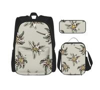 YsoLda Juego de Mochila, Mochila Escolar, Mochila, Juego de 3 Piezas con Bolsa de Almuerzo, Estuche para lápices,Patrón Sin Fisuras con H Y Edelweiss De Colores Dibujados