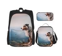 YsoLda Juego de Mochila, Mochila Escolar, Mochila, Juego de 3 Piezas con Bolsa de Almuerzo, Estuche para lápices,Pastor Australiano Montañas Aussie Pets Perros