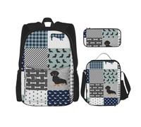 YsoLda Juego de Mochila, Mochila Escolar, Mochila, Juego de 3 Piezas con Bolsa de Almuerzo, Estuche para lápices,Dachshund Mascota Raza de Perro Silueta Negro y Fuego