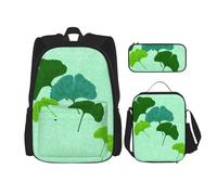 YsoLda Juego de Mochila, Mochila Escolar, Mochila, Juego de 3 Piezas con Bolsa de Almuerzo, Estuche para lápices,Hoja de Ginkgo Biloba de Acuarela