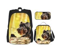 YsoLda Juego de Mochila, Mochila Escolar, Mochila, Juego de 3 Piezas con Bolsa de Almuerzo, Estuche para lápices,Schnauzer Miniatura Mascotas del Bosque Perros Negros
