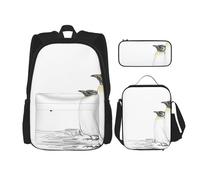 YsoLda Juego de Mochila, Mochila Escolar, Mochila, Juego de 3 Piezas con Bolsa de Almuerzo, Estuche para lápices,Pingüinos Dibujados A Mano