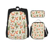 YsoLda Juego de Mochila, Mochila Escolar, Mochila, Juego de 3 Piezas con Bolsa de Almuerzo, Estuche para lápices,Lindos Zorros para niños y guardería
