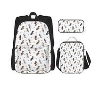 YsoLda Juego de Mochila, Mochila Escolar, Mochila, Juego de 3 Piezas con Bolsa de Almuerzo, Estuche para lápices,Perro Salchicha picazo de Pelo Largo Gris