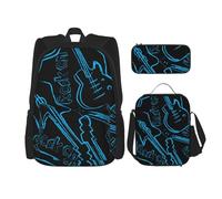 YsoLda Juego de Mochila, Mochila Escolar, Mochila, Juego de 3 Piezas con Bolsa de Almuerzo, Estuche para lápices,Guitarras de Rock