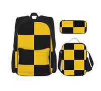 YsoLda Juego de Mochila, Mochila Escolar, Mochila, Juego de 3 Piezas con Bolsa de Almuerzo, Estuche para lápices,Cuadros Amarillo Negro