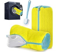 YSOOUA 2 Piezas Bolsa de Lavado de Zapatos Reutilizable, Bolsa Zapatos Lavadora, Bolsa para Lavar Zapatos con Cremallera, Bolsa de Lavado de Zapatillas con 1 Cepillar (Amarillo)