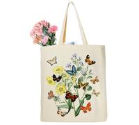 Ysound Bolsa de Tela Mujer, Tote Bag Tela Mariposa Flores, Bolsa de Tela de Algodón, Bolsa de Compras Reutilizable, Canvas Tote 35 x 42 x 8 cm, Regalos para Damas, Amigas, Cumpleaños, Día de la Madre