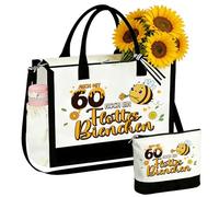 Ysound Regalos para 60 cumpleaños para mujeres, bolso de lona con bolsa de cosméticos, bolsa de algodón, bolsa de lona como regalo de cumpleaños 60, regalo para mujeres, mamá, abuela, novia para 60