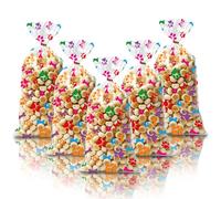 Ysqool 50 bolsas de celofán coloridas con estampado de hueso, bolsas de dulces sellables con calor, bolsas de regalo de hueso de pata de perro, bolsas de regalo para gatos con lazos giratorios para