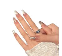 YsRoad Uñas Postizas - Handmade Press On Nails 3D,Cortas, Almendradas, Largas, Stiletto, Cuadrados, Ataúd y Punta Francesa con Pedrería de Flores Doradas, Adhesivo Removible,talla L