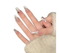 YsRoad Uñas Postizas - Handmade Press On Nails 3D,Cortas, Almendradas, Largas, Stiletto, Cuadrados, Ataúd y Punta Francesa con Pedrería de Flores Doradas, Adhesivo Removible,talla L