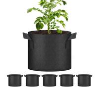 YSSOA 5 Pack 5 Gallon Grow Bags Aeration Nonwoven Fabric Plant Pots with Handles Heavy Duty Gardening Planter for Potato Toma