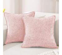 YSTELLAA Chenille Funda Cojines De para Sofa Juego De 2, 60x60, Suave Funda De Almohada Color Solido con Cremallera Invisible, Fundas De Cojines del Sofá Decorativas, Lavable, Rosa Empolvado