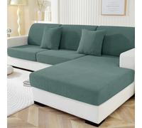 YSTELLAA Funda Asiento Sofa Elástico, Funda Cojin Sofa Ajustable, Fundas Sofa Cojin Separado, Fundas De Cojín Antideslizante, Protector Asiento Sofa, 1 Asiento*3+Chaise Longue, Verde Haba