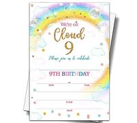 YSTEP Rainbow Cloud - Invitaciones de fiesta de 9º cumpleaños, 20 tarjetas de invitación con sobres, invitaciones de cumpleaños con purpurina de 4 x 6 pulgadas, C04