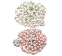 YSTJKD Rosario católico para comunión con cruz retro para mujer, circonita AAA, colgante de cruz, cadena para mujer, bautizo, comunión, boda, comunión, fiesta, 2 unidades, /, Imitación de cuentas de
