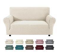 Ystyle Funda Sofa 2 Plazas con Brazos, Blanco Roto | Fundas para Sofa Alta Elásticas,Protege Sofá de Gatos y Pelos,Antimanchas,Lavable,Renueva el Sofá del Salón,para Niños