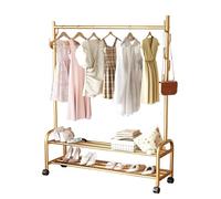 YSUEFIJO Perchero Metálico con Ruedas, Burro de Ropa con Estantes, Tendedero Balcon Exterior, Barra para Vestidos Largos, Estructura de Tubo de Acero, Colgador para Dormitorio (Capa Doble Oro 100cm)